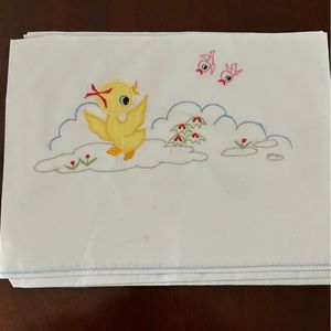 NOS  Lillian Vernon Ducks Birds Crib set Flat Sheet & Pillowcase ~Unused